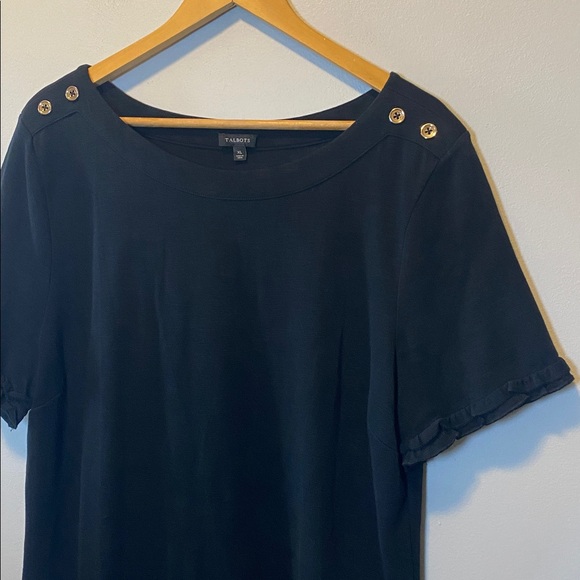 Talbots Midi Dress Women’s XL Black 100% Cotton Short Sleeve Button Detail - Picture 3 of 11